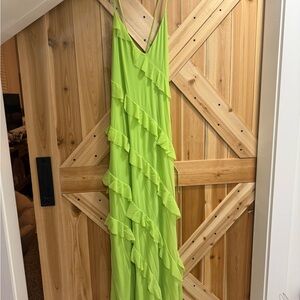 Vibrant Lime Green Layered Maxi Dress